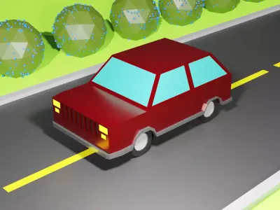 Low Poly car driving on road 3D model