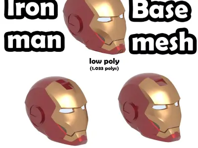 Iron man helmet base mesh Low-poly 3D model