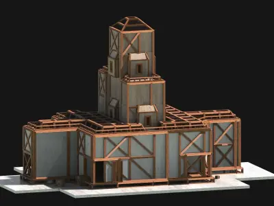 Medieval Low Poly Building  Castle Wooden Village Stone House 48 Low-poly 3D model