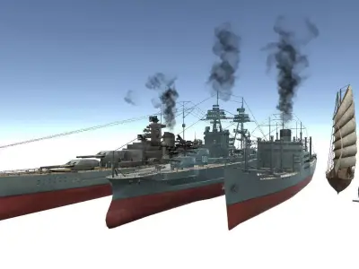 Old Ship Set Low-poly 3D model