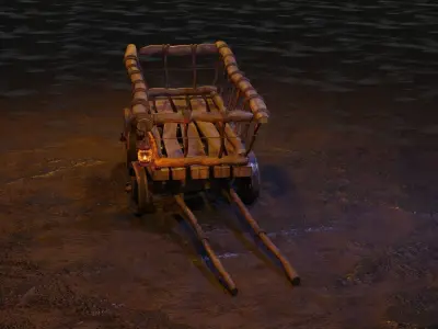 Stylized medieval cart with a lamp Free low-poly 3D model