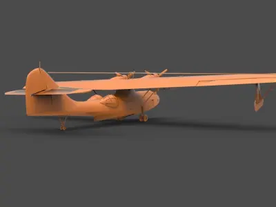 PBY-5A orange propeller plane 3D print model
