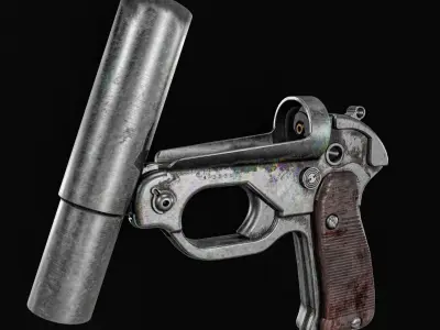 Vintage Flare Gun Low-poly 3D model