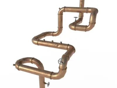 Pipes copper pipe with lines Low-poly 3D model