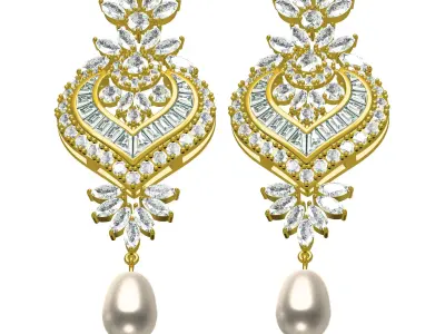 Antique Round and Marquise Diamond Heart Shape Long Earring 3D print model