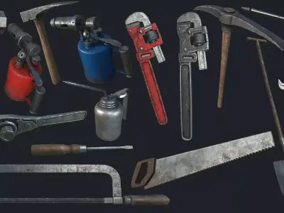 Old Work Tools Collection PBR Low-poly 3D model