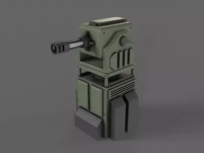 PBR Turret Gun 01 Green Low-poly 3D model