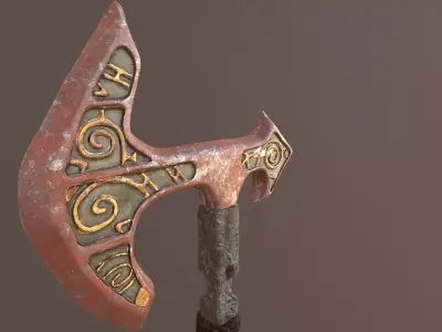 Battle Axe Mid Poly - UV and Textures 3D model