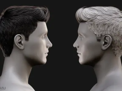 Real Time Hair Card Male Hairstyle part 11 Low-poly 3D model