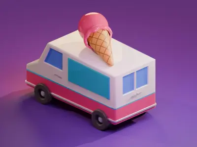Ice Cream Truck Low-poly 3D model