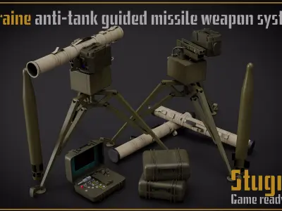 Stugna-P Ukraine anti-tank guided missile system gameready  Low-poly 3D model