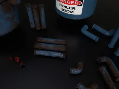 Water boiler pack pipes pack 5 parts boiler 11 parts Low-poly 3D model