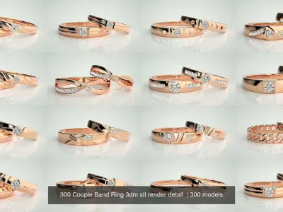 300 Couple Band Ring 3dm stl render detail Part-1 3D Model Pack