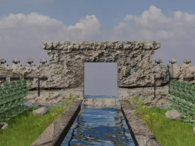 Gateway to Tranquility Where Ancient Stone Meets Silent Waters 3D model