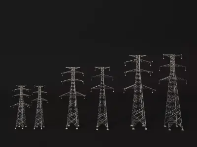 High Voltage Power Transmission Tower Electric Pylon Set 3D model