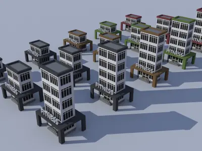 Cartoon Building Low Poly Building Commercial Fitness Low-poly 3D model