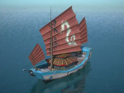 Old Asian Sea Ship Low-poly 3D model