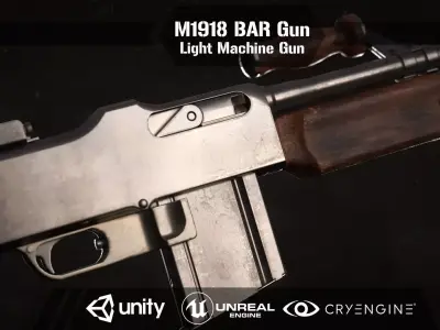 M1918 BAR gun Low-poly 3D model