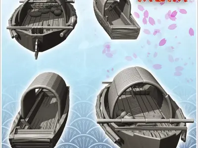 Set of two smapan asians traditionnals boats - Medieval Gothic F 3D print model