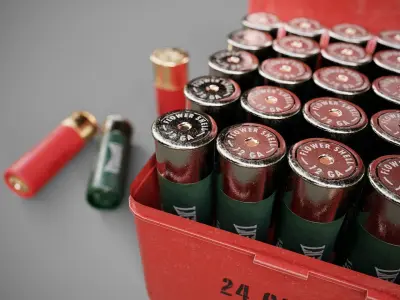 Shotgun shells and box Low-poly 3D model