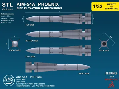 AIM-54A Phoenix - Scale 1-32 NEW 3D print model