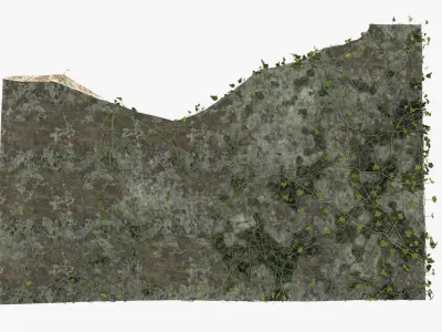4K Ruined Brick Wall With Ivy Low-poly 3D model