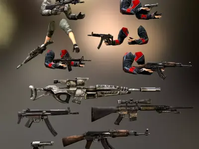 Hunter Attack Bundle Low-poly 3D model