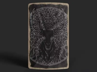 Slavic square leather shield-painted black with  deer symbol Low-poly 3D model