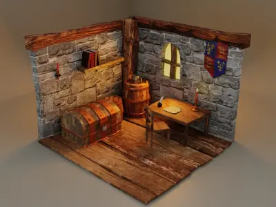 Medieval Study room remake  Low-poly 3D model