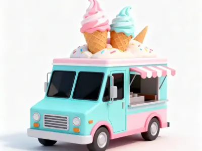 Stylized Summer Ice Cream Truck 3D Model Low-poly 3D model