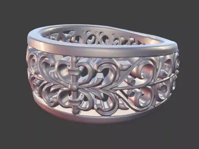 ornamental filigree ring silver engraved detailed band v3 3D print model