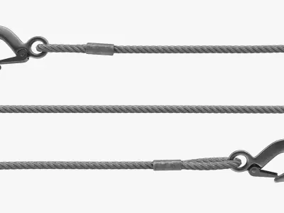 Emergency Towing Steel Wire Rope with Hooks 3m 3D model