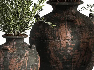 Olive plant In Antique Clay Vessels And Indoor Plant Set 07 3D model