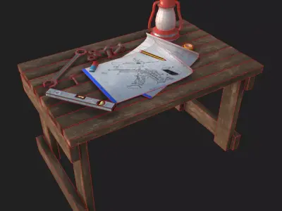 Low Poly Upgrade Table Crafting Workbench Game Ready Station Low-poly 3D model