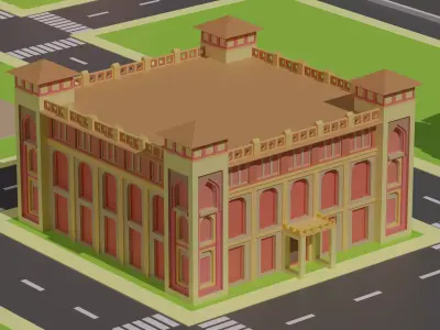 Building city with buildings on street Low-poly 3D model