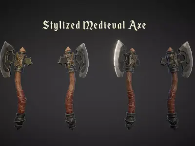 Stylized Medieval Axe Low-poly 3D model