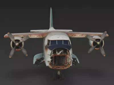 Realistic Abandoned Twin-Engine Cargo Plane 3D Model Low-poly 3D model