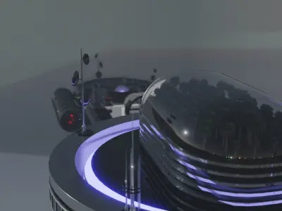 Spaceship futuristic floating in sky Low-poly 3D model
