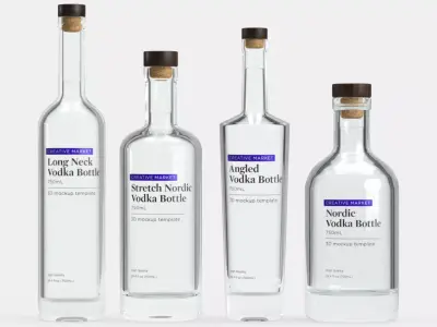 750mL Glass Vodka Bottles Set of 4 3D model