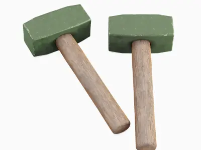 Industrial Wooden Hammer 04 Low-poly 3D model