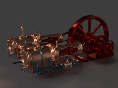 Chinese Steam engine   Low-poly 3D model