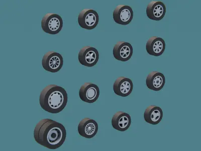 Pack of 16 Unique Rims Tires for Car Free low-poly 3D model