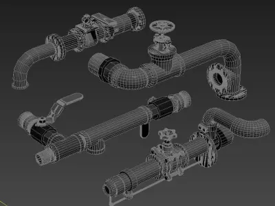 pipe pipes industrial low poly pipeline valve game 3D model