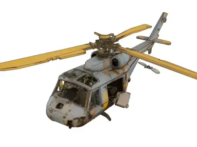 Rusty old helicopter in wreckage 3D model