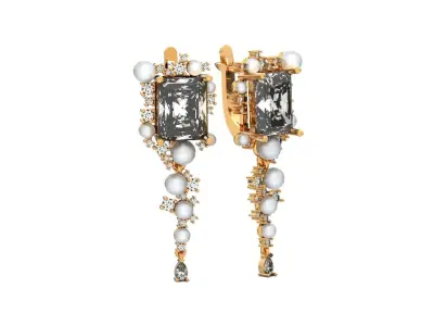 vintage earrings with pearls and radiant 1251  3D print model