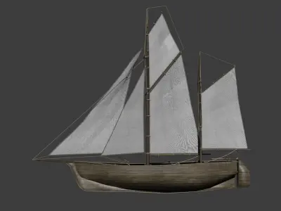  Wooden boat Low-poly 3D model