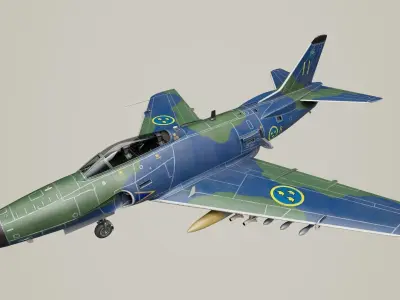 Saab J32 Lansen Low-poly 3D model