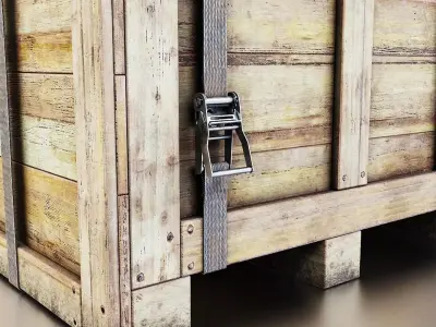 Wooden Shipping Crate with Straps Low-poly 3D model