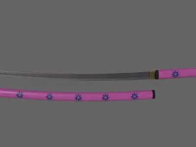 PBR Katana Japanese Sword Pink V3 Low-poly 3D model