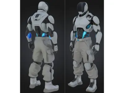 White Sci-Fi Male Android Character Low-poly 3D model